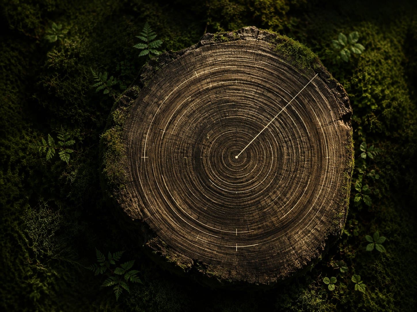 Tree rings traced with fine measurement marks